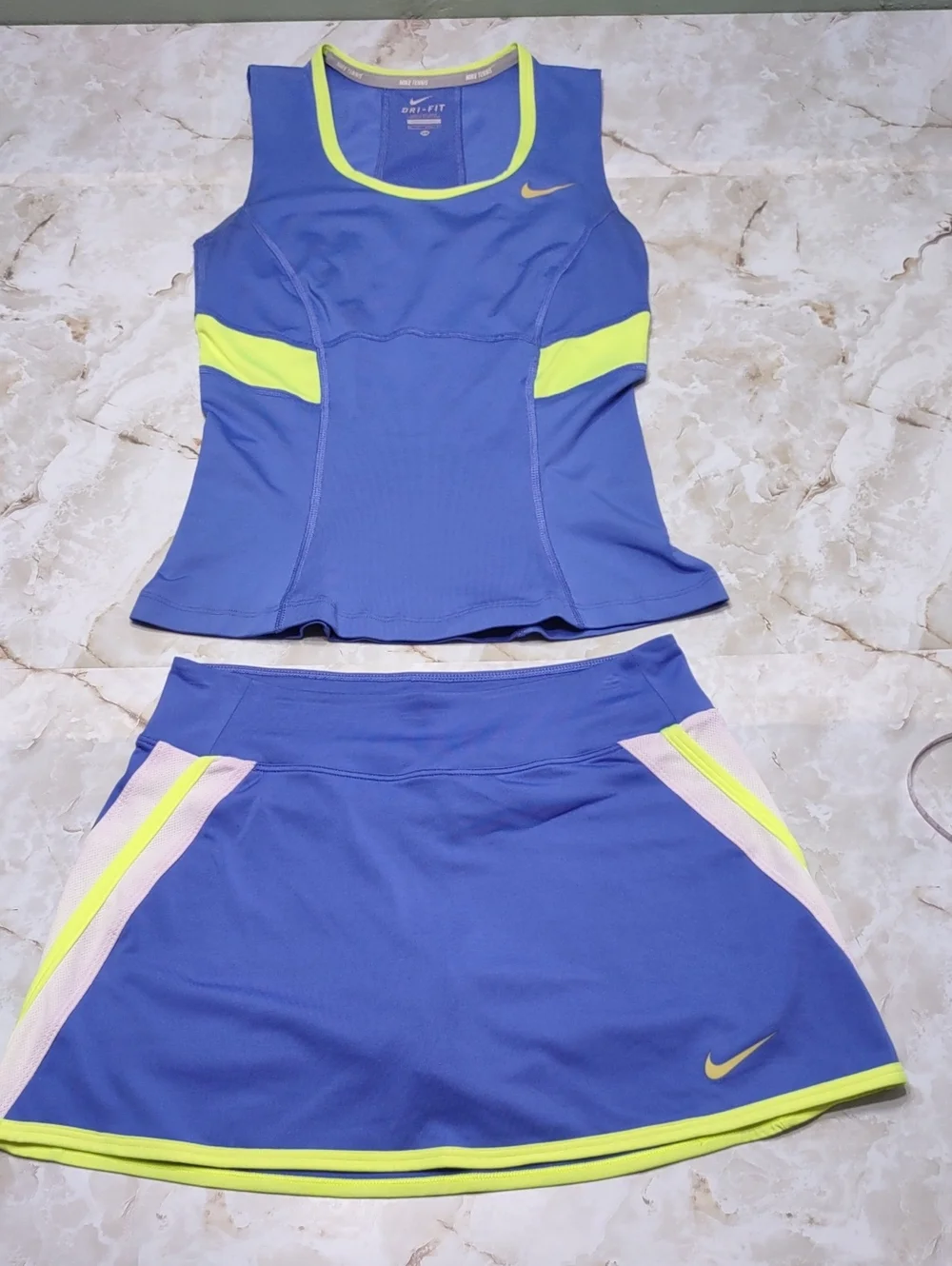 Nike Dri-Fit Blue & Neon Yellow Tennis Tank and Skort Set